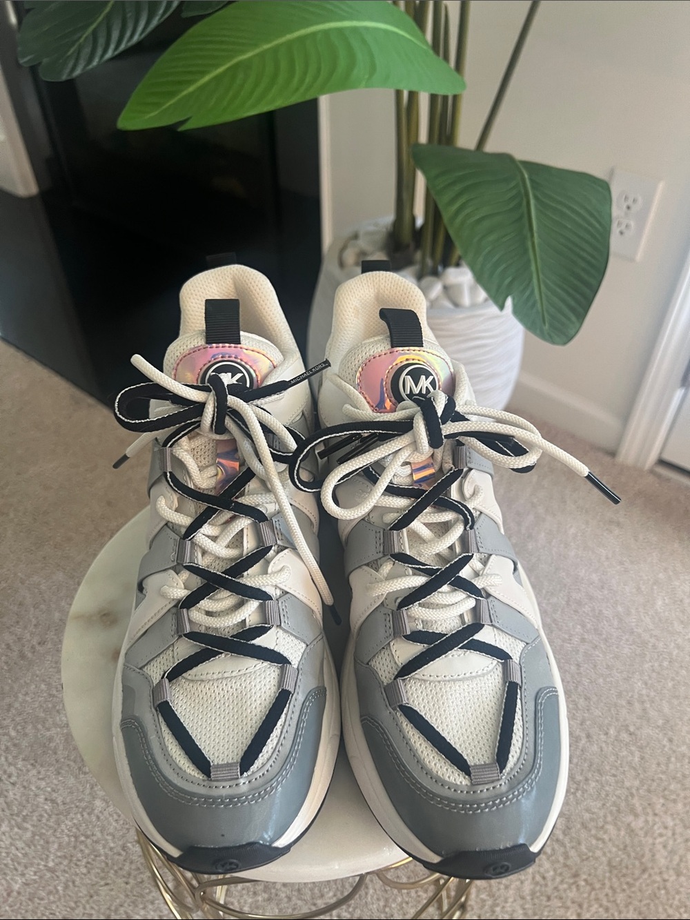 Michael Kors Kids Gray, White & Pink Accent Sneakers